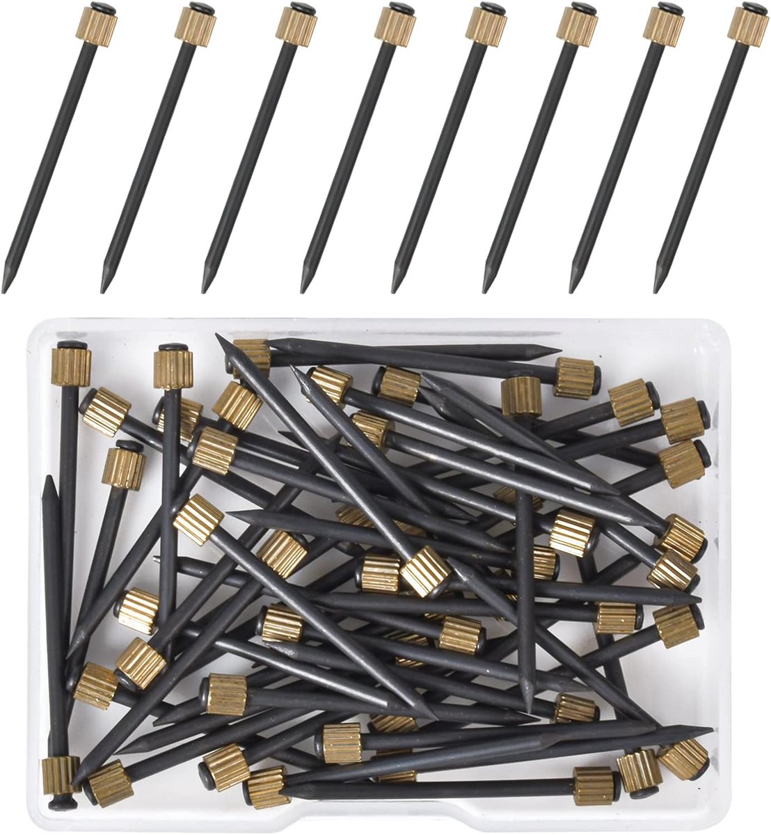 50 stuks fotospelden, fotonagels voor muren, 35 mm messing kop hangende pinnen zware nagelhaakspelden ophanghaakjes, muur metselwerkhangers nagels voor het ophangen van fotolijsten, zwart