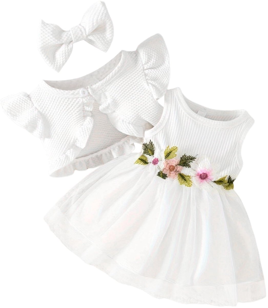 SnelShoppen - Meisjesjurk Tutu Set met Gebreid Vest Lange Mouwen Katoen voor Feestjes, 12-18 Maanden, Witte Korte Broek, Prinses Outfit voor Kinderen