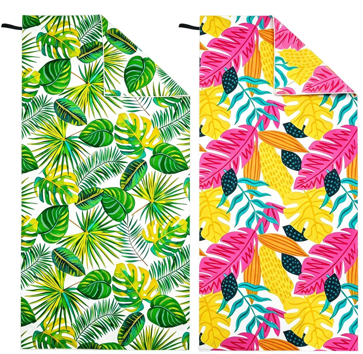 SnelShoppen - Hexify XXL Strandlaken Set van 2, 90 x 180 cm, Sneldrogende Microvezel Handdoek, Zandvrije Stranddeken voor Dames, Groen + Roze, Perfect