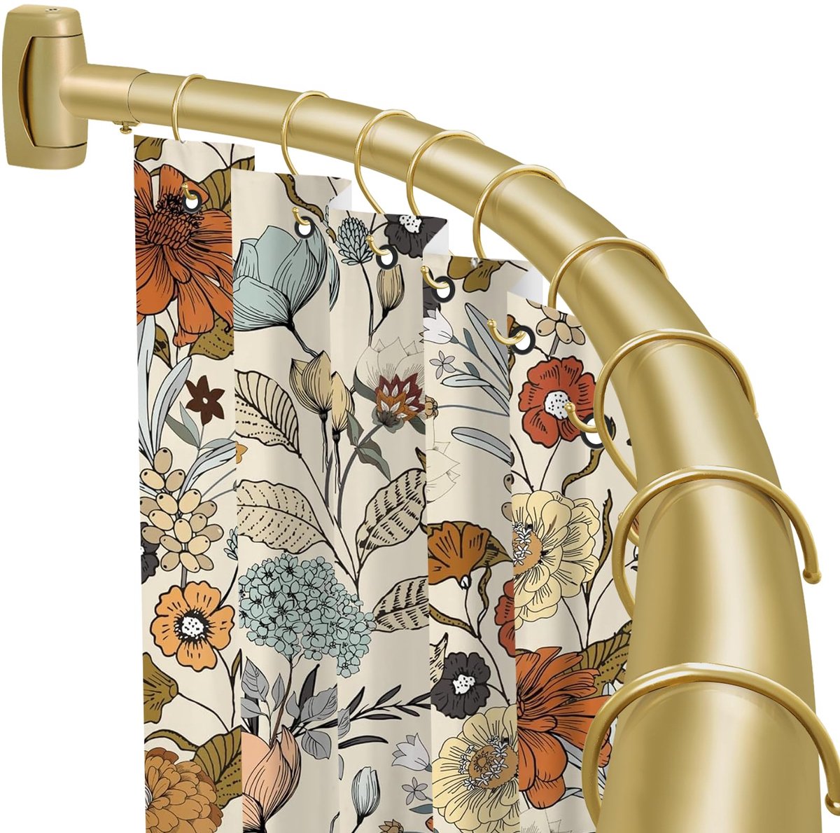 SnelShoppen - Verstelbare gebogen douchegordijnstang 35-82 inch, gouden roestvrije douchestang voor badkamer en badkuip, extra ruimte, non-slip, nooit