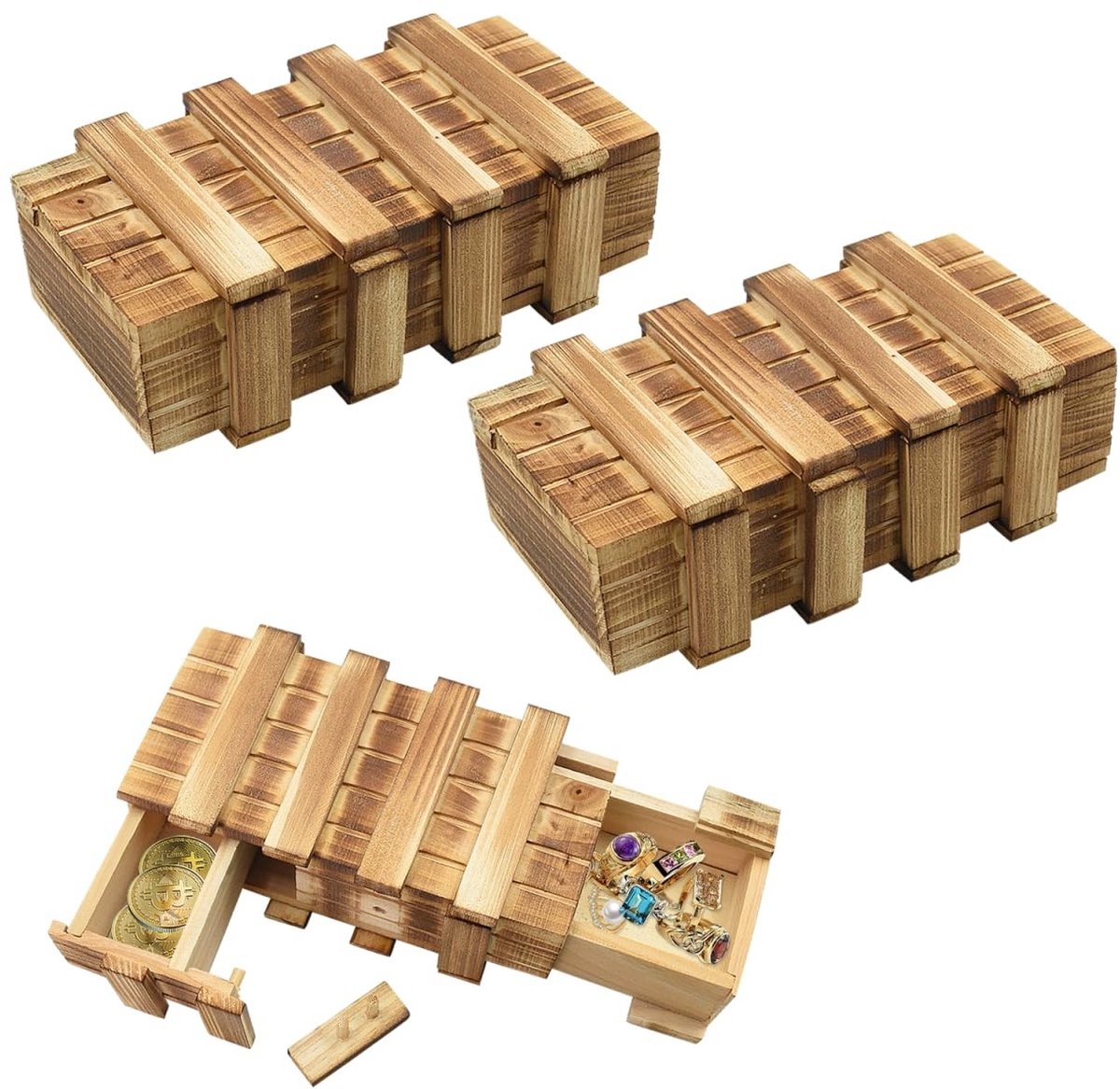 Dailygoods- Puzzledozen Set van 2 - Houten Ladeboxen - Denksporttaken voor Volwassenen - IQ-Speelgoed voor Kinderen - 15 x 8 x 5 cm - Veilig Sluitmechanisme - Raadseldoos
