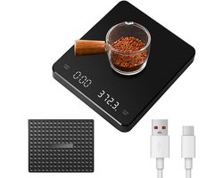 Koffie Weegschaal met Timer voor Pour Over - Keukenweegschaal Digitaal Oplaadbaar - Precisie 0,01g tot 3kg - USB - Tarra Functie - Zwart