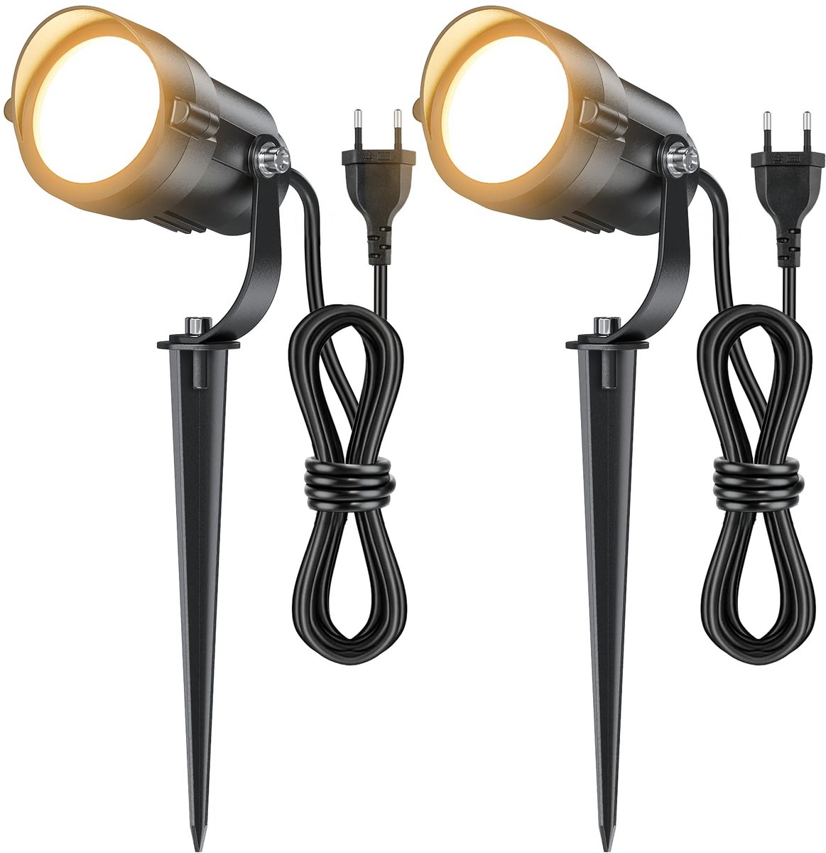 SnelShoppen - Tuinverlichting met kabel 1,5 m, 12 W, warmwit 2700 K, 1320 lm, draaibaar 270 graden, tuinverlichting voor binnenplaats, looppad, terras