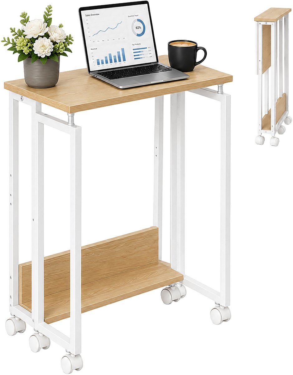 Bureau inklapbaar - met wieltjes - 60x50 cm - natuur-wit