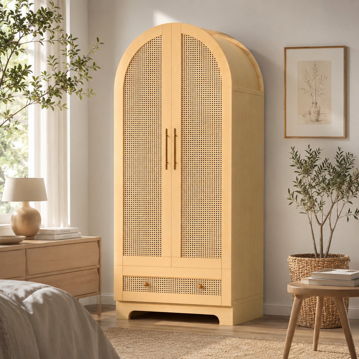 Kledingkast - Garderobekast - Kledingkast met lades - Slaapkamer Kast - Grote Opbergruimte - 70x55x170 cm - Dubbele deur design - Natuurlijke houtkleur