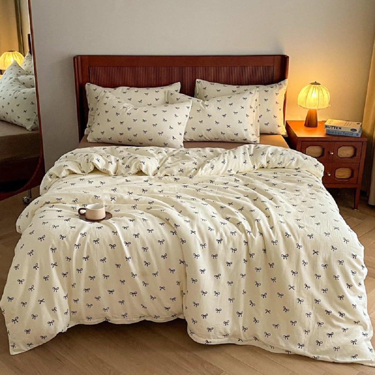 SnelShoppen - Beddengoedset 200 x 200 cm voor Meisjes met Strikken, Zwart-Wit Microvezel, Öko-Tex Dekbedovertrek met Ritssluiting en Kussensloop 80 x