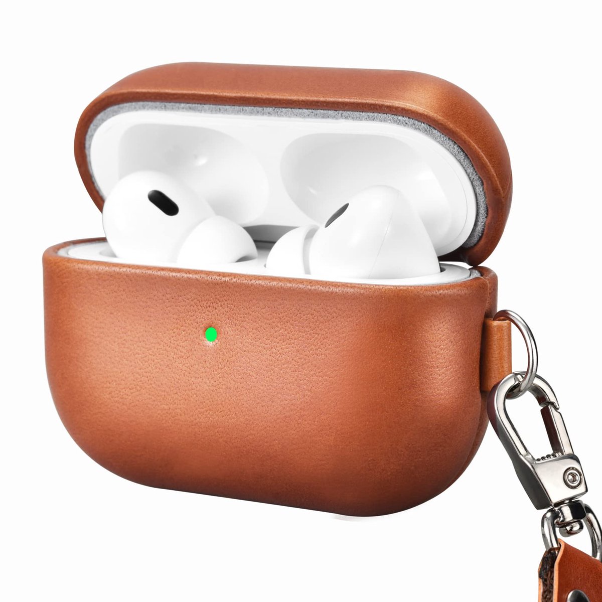 Dailygoods- Beschermhoes Schokbestendig - Leren Hoes voor AirPods Pro 2 - Volledige Bescherming - Draadloos Opladen Compatibel - Compact & Draagbaar - Inclusief Strap