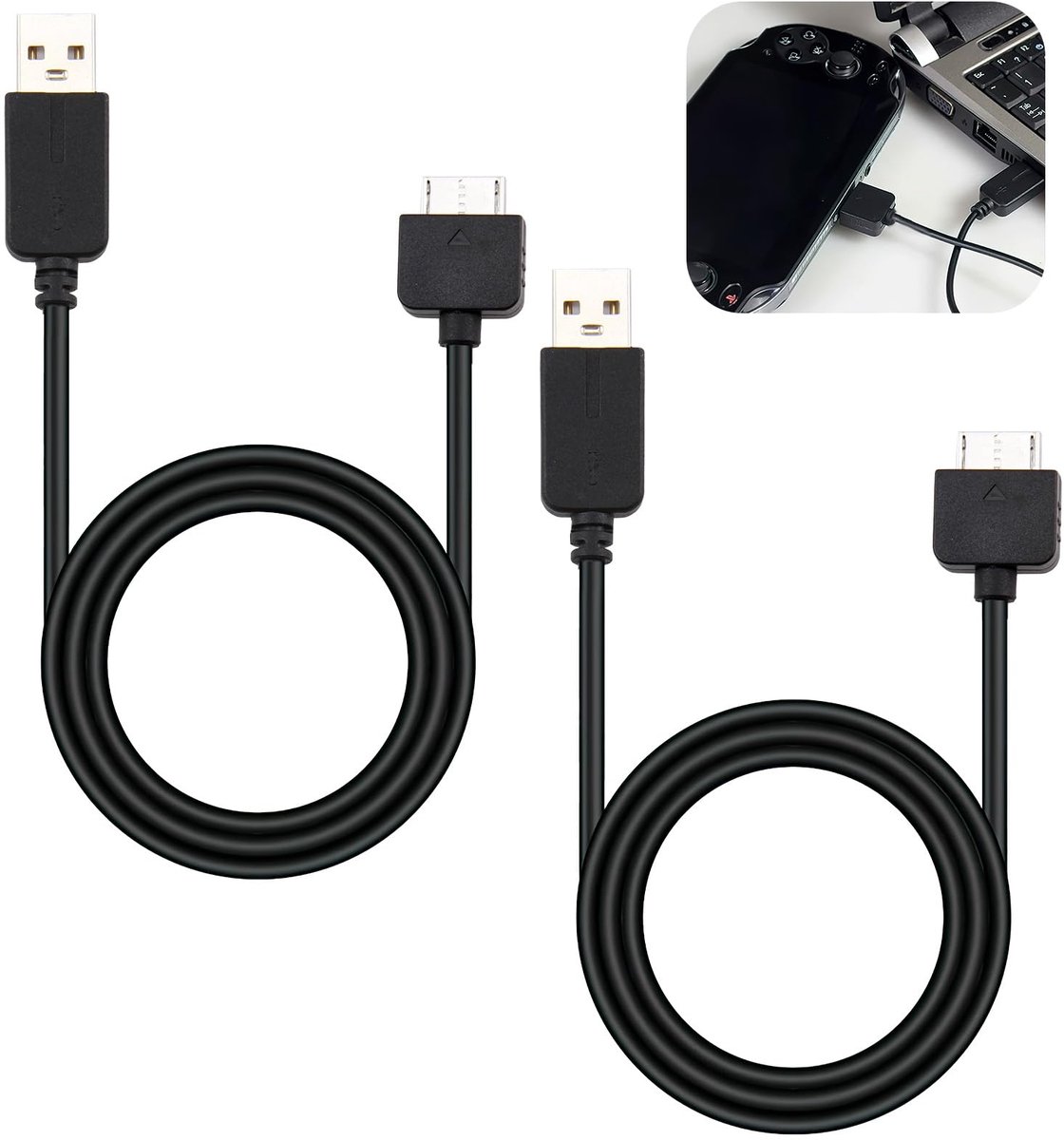 Dailygoods - USB Oplaad- en Gegevensoverdrachtkabel voor PlayStation Vita 1000 - 2 Stuks