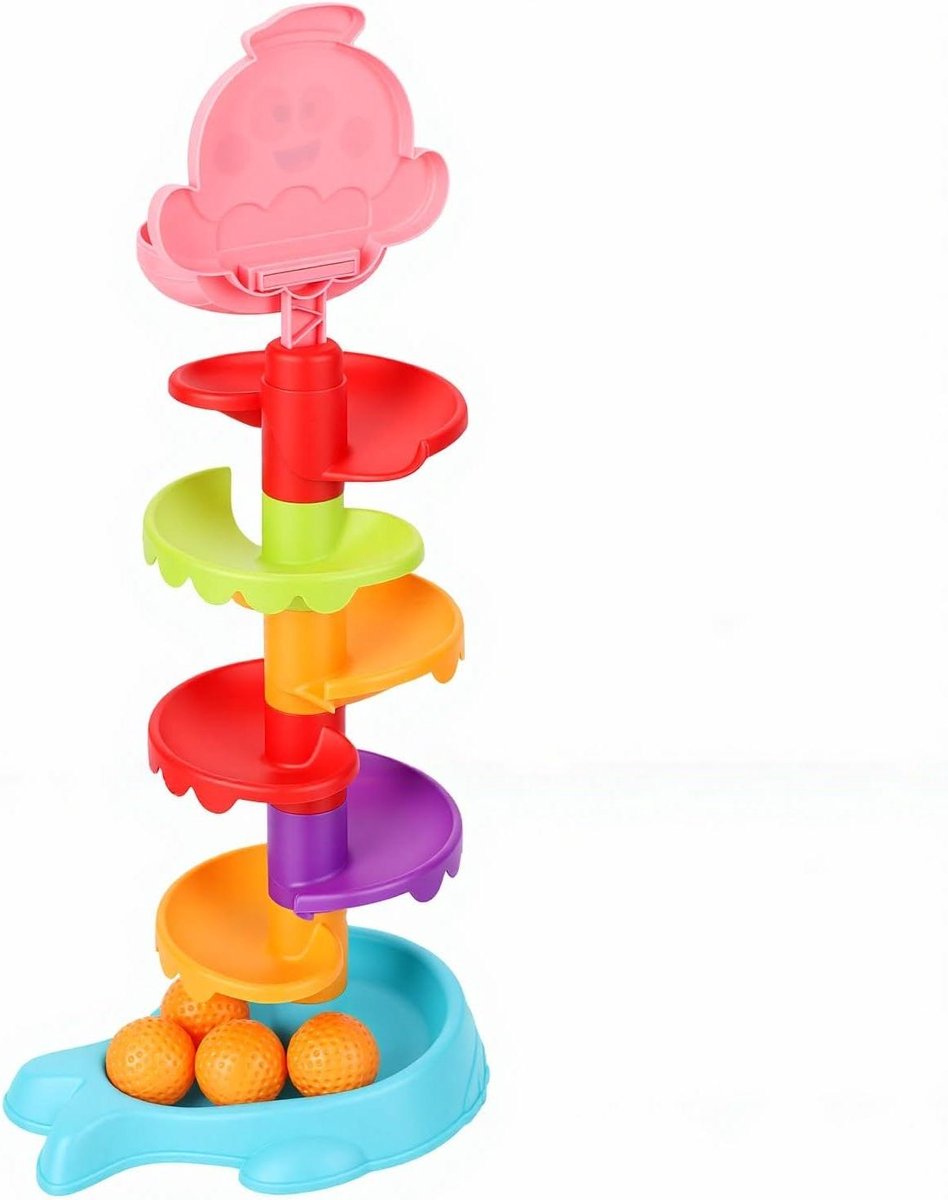 Walvis Ballenbaan - Ball Drop Toren - Kind Ontwikkeling - 7 Laags Ontwerp - 53 cm Hoog - Multicolor