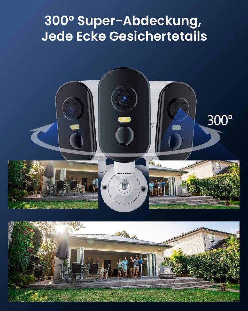 SnelShoppen - Draadloze 3MP 2K Bewakingscamera voor Buiten met Accu, Magnetische Basis, 300° Wifi, Gekleurd Nachtzicht, PIR-Bewegingsdetectie, IP65 (P
