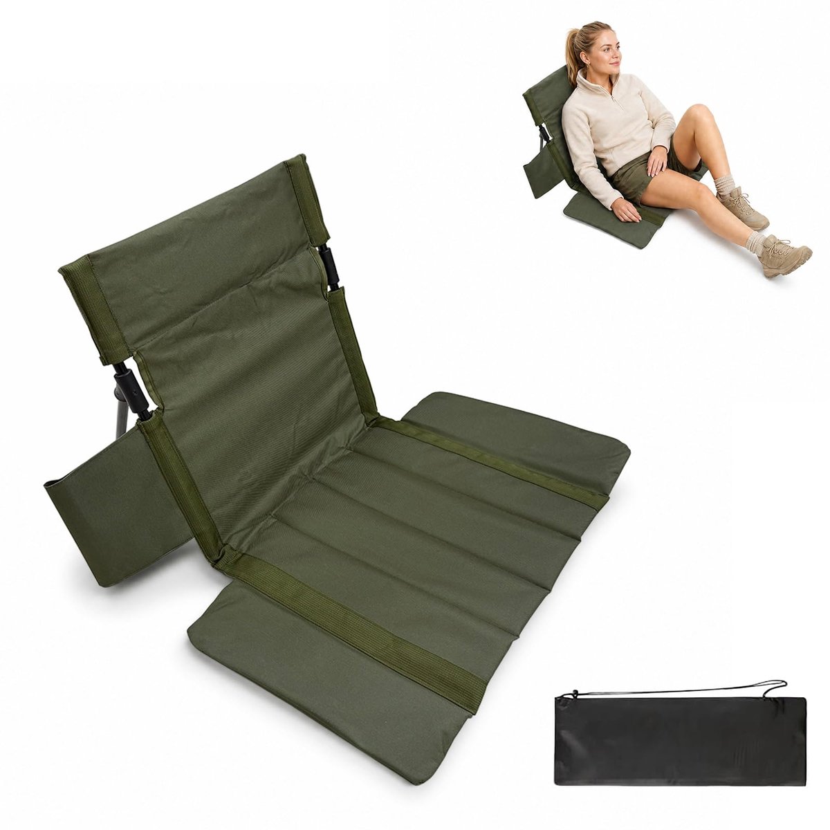 SnelShoppen - Strandmat met Rugleuning, Inklapbare Strandstoel met Zitkussen, 600D Oxford Weefsel, Lichte Outdoorstoel met Bekerhouder voor Strand, Ca