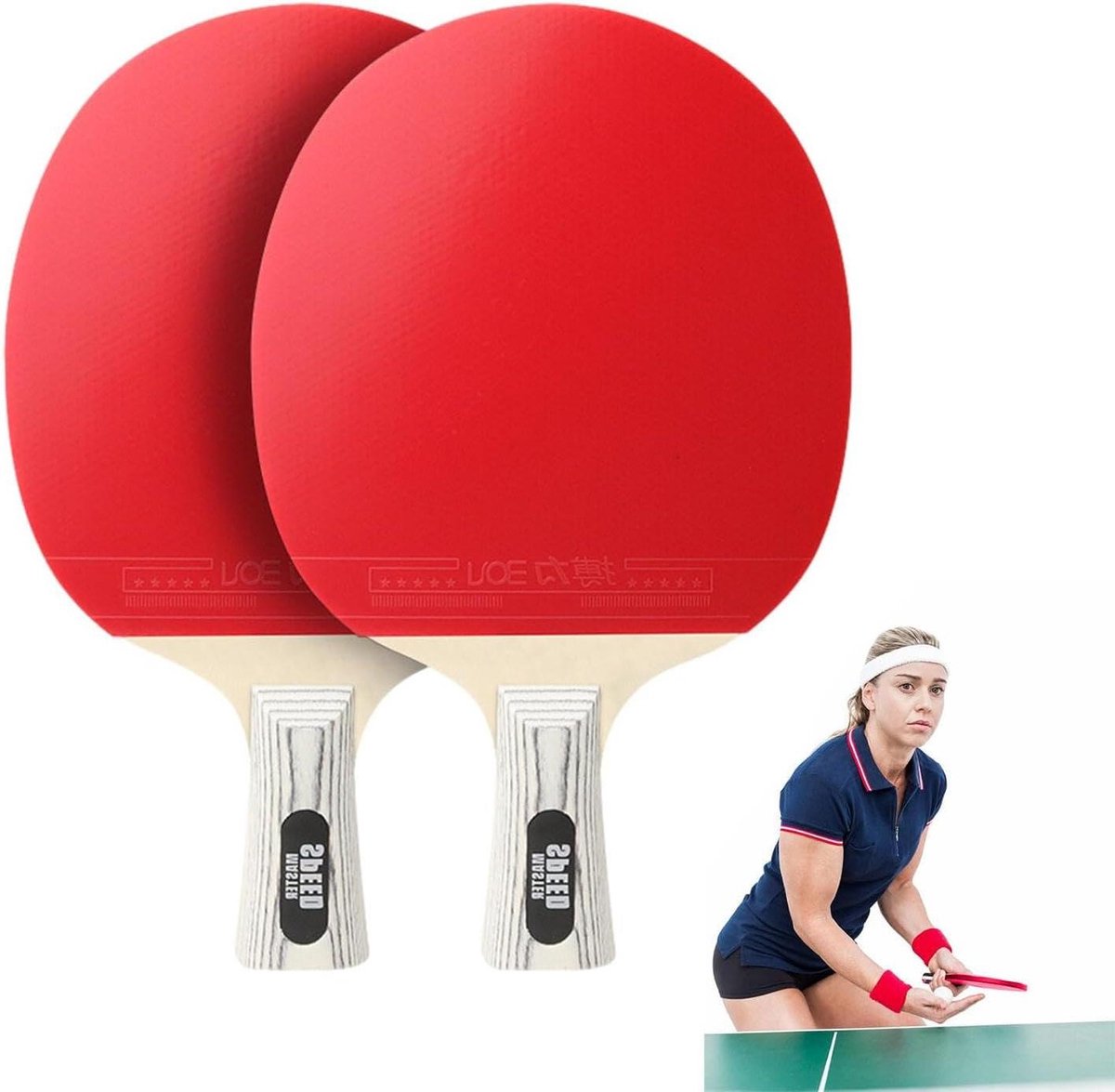 Tafeltennis Sets - Ping Pong - Buiten Spelen - Draagbare Set - 2 Batjes 3 Ballen - Rood Zwart