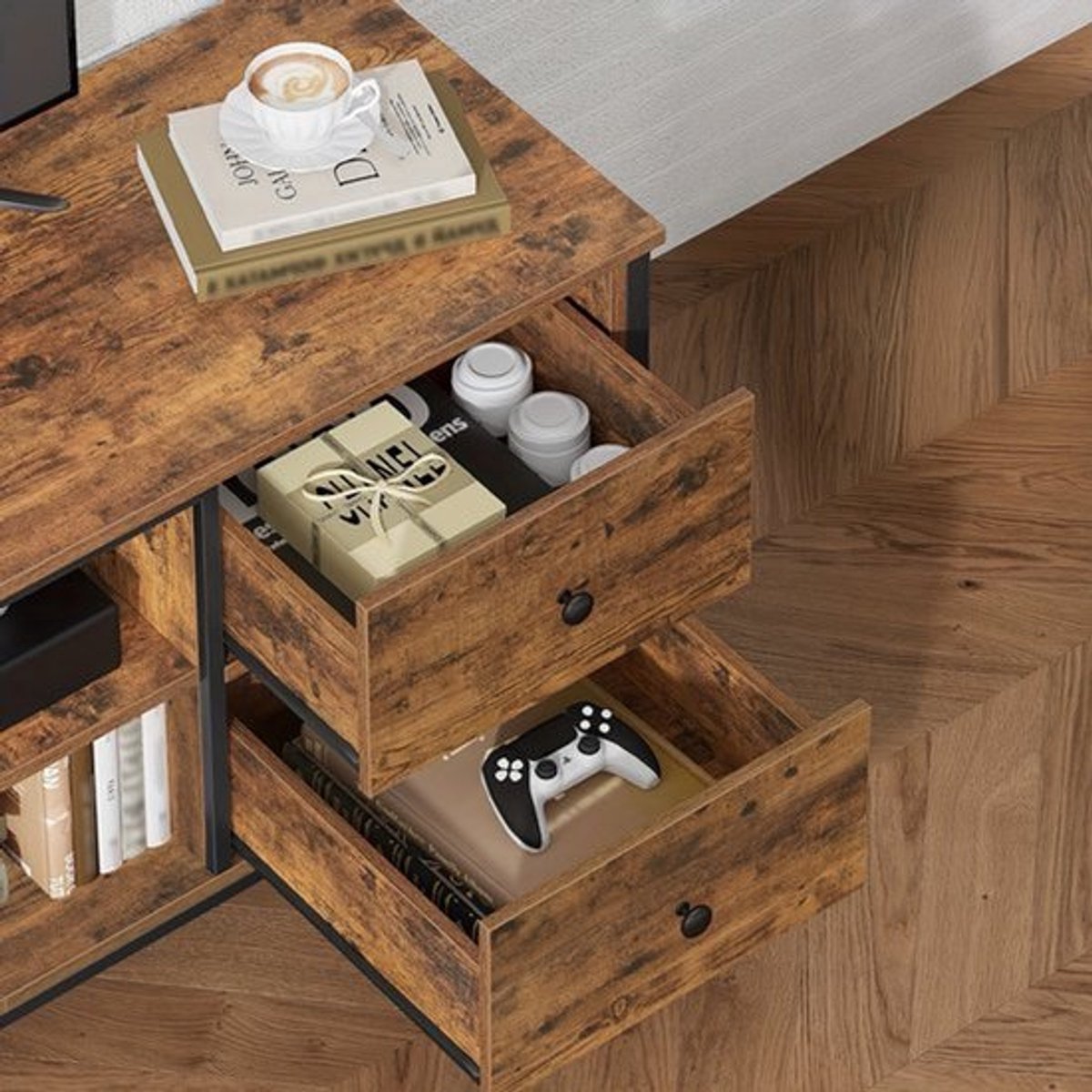 Tv-meubel – TV Kast – TV Meubel – Entertainmentmeubel – TV Dressoir – Vintage Bruin-Zwart 