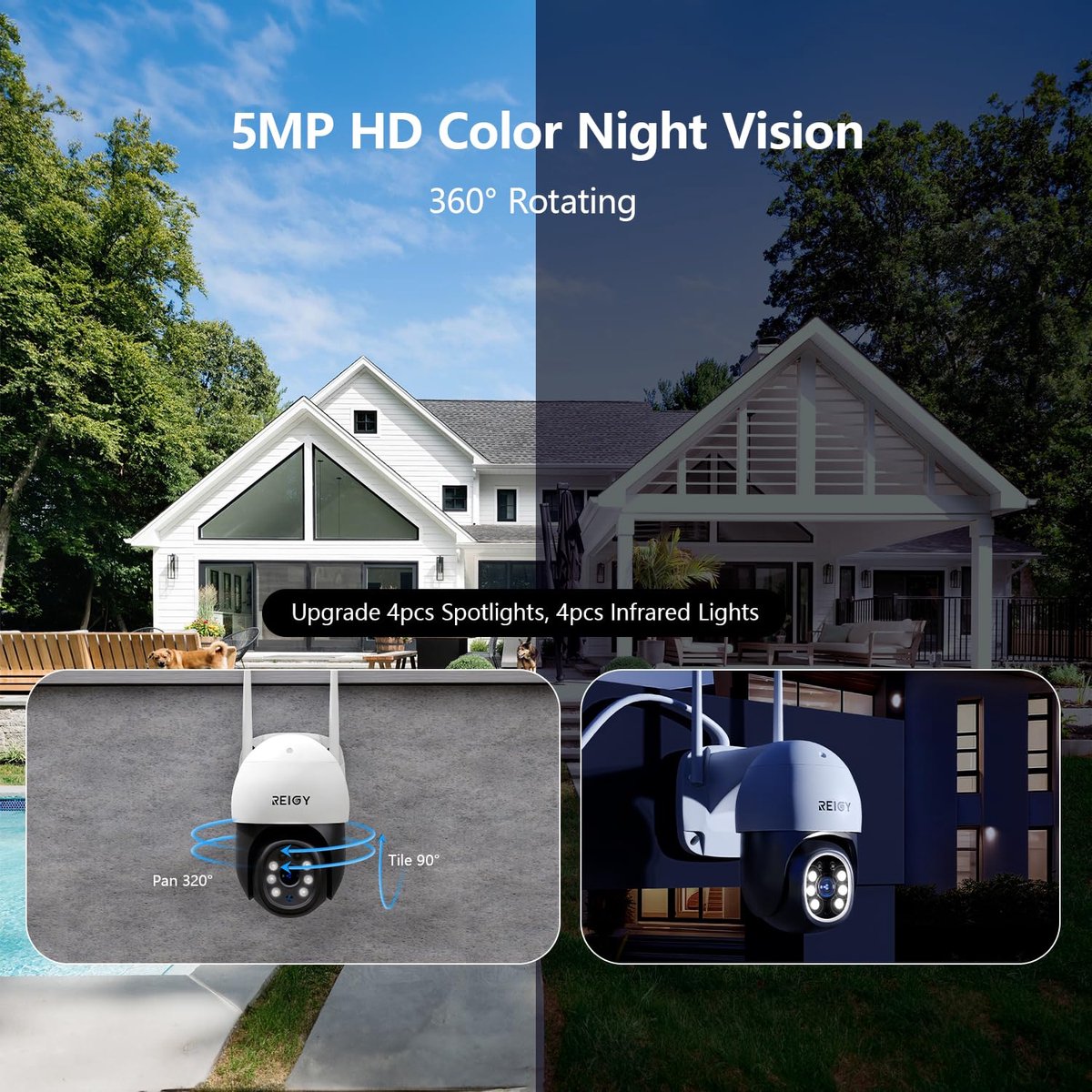 SnelShoppen - 5MP Buiten Camera met WIFI en Kleur Nachtzicht, Draadloze Bewakingscamera Outdoor met Bewegingssensor en Tweeweg Audio, IP66 Waterbesten