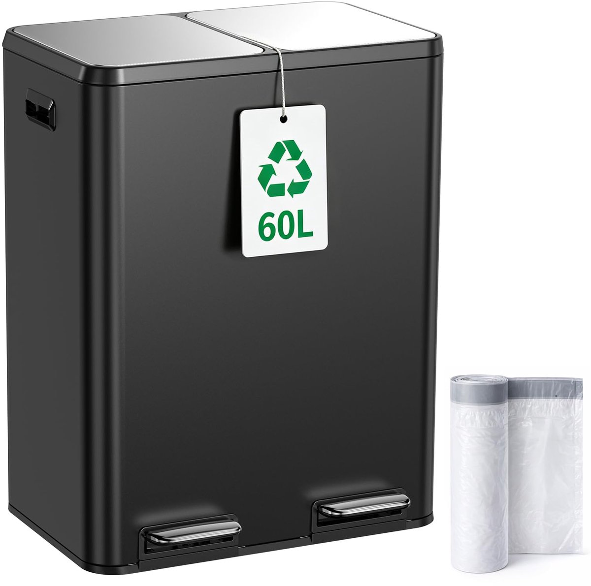 SnelShoppen - YEAUPE PRO Prullenbak Keuken 60L (2x30L) RVS, Dubbele Pedaalemmer Afvalscheiding met Softclose Deksel, Uitneembare Binnenemmers, 15 Vuil