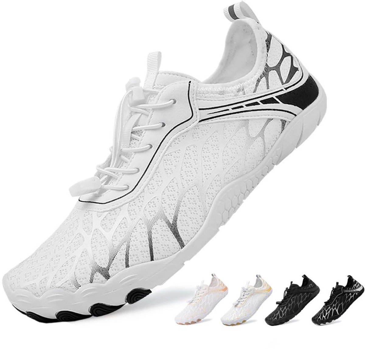 SnelShoppen - Surfschoenen Heren en Dames - Sneldrogende Waterschoenen - Antislip Barefoot Zwemschoenen - Lichtgewicht Zwart Wit - Maat 41EU voor Stra