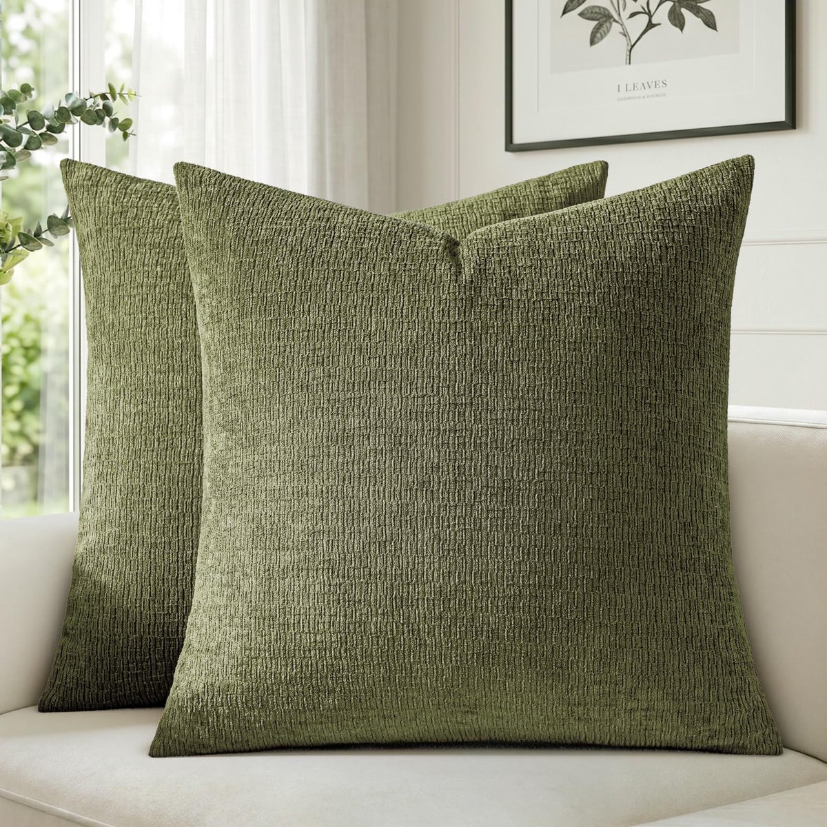 SnelShoppen - Chenille Kussenhoes 50x50cm Groen 2 Stuks met Structuur - Zachte Kussens voor Woonkamer, Slaapkamer, Tuin en Feesten