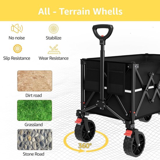 SnelShoppen - Opvouwbare Bolderkar 150 liter met Remmen, Grote Wielen, Inklapbare Handwagen voor Camping, Strand, Tuin en Winkelen van Snelshoppen — afbeelding 2