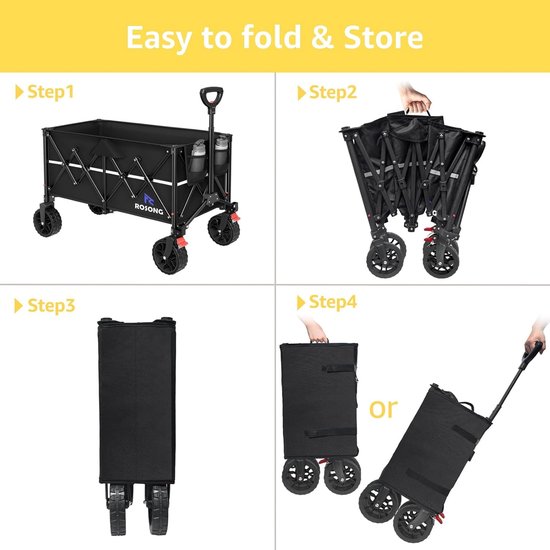 SnelShoppen - Opvouwbare Bolderkar 150 liter met Remmen, Grote Wielen, Inklapbare Handwagen voor Camping, Strand, Tuin en Winkelen van Snelshoppen — afbeelding 3