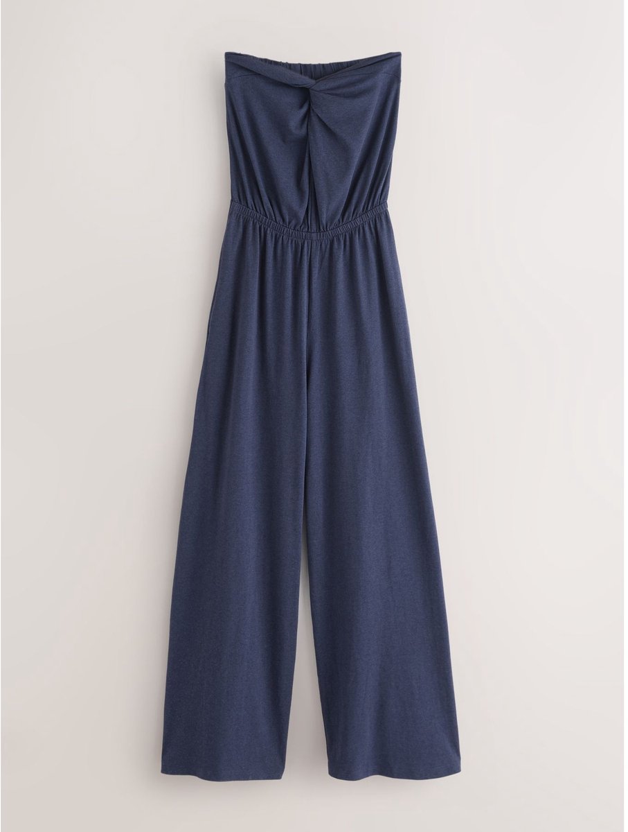 Next - Dames - Jersey bandeaujumpsuit met gedraaide voorkant - Blauw