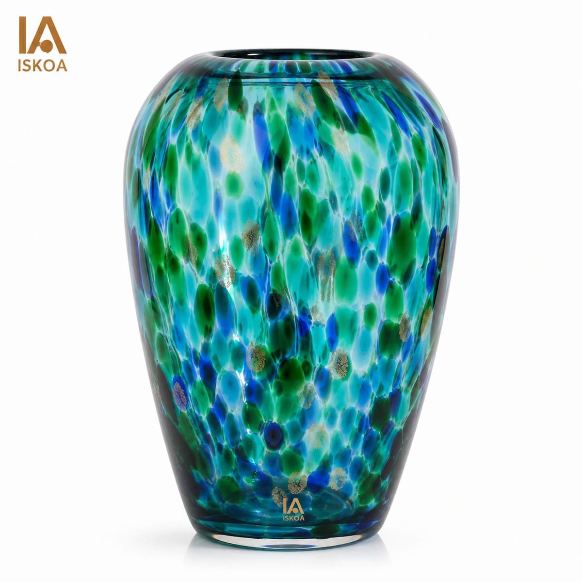 ISKOA Mondgeblazen glazen vaas 22,9 cm - Turquoise met brede opening - Modern design voor bloemen - Woonkamer, keuken, bruiloft