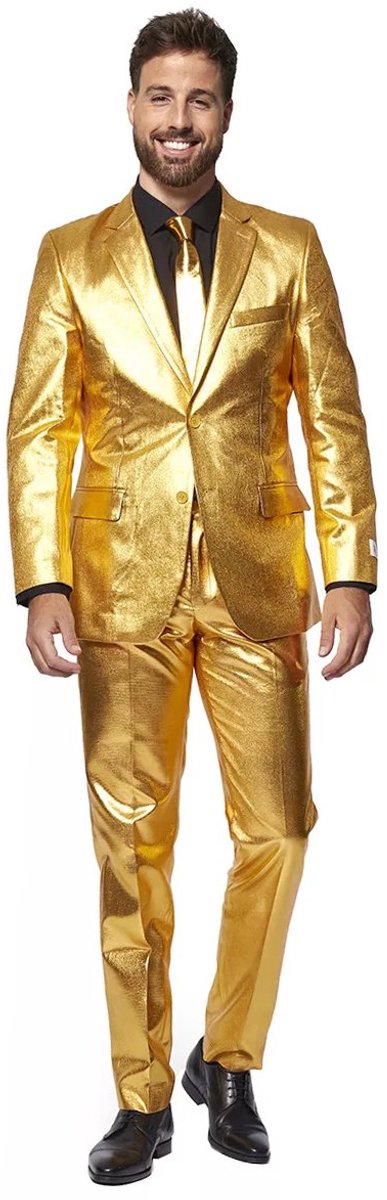 OppoSuits Groovy Gold - Heren Pak - Glimmend Kostuum - Kerst - Oud en Nieuw - Carnavalskleding - Goud - Maat EU 46