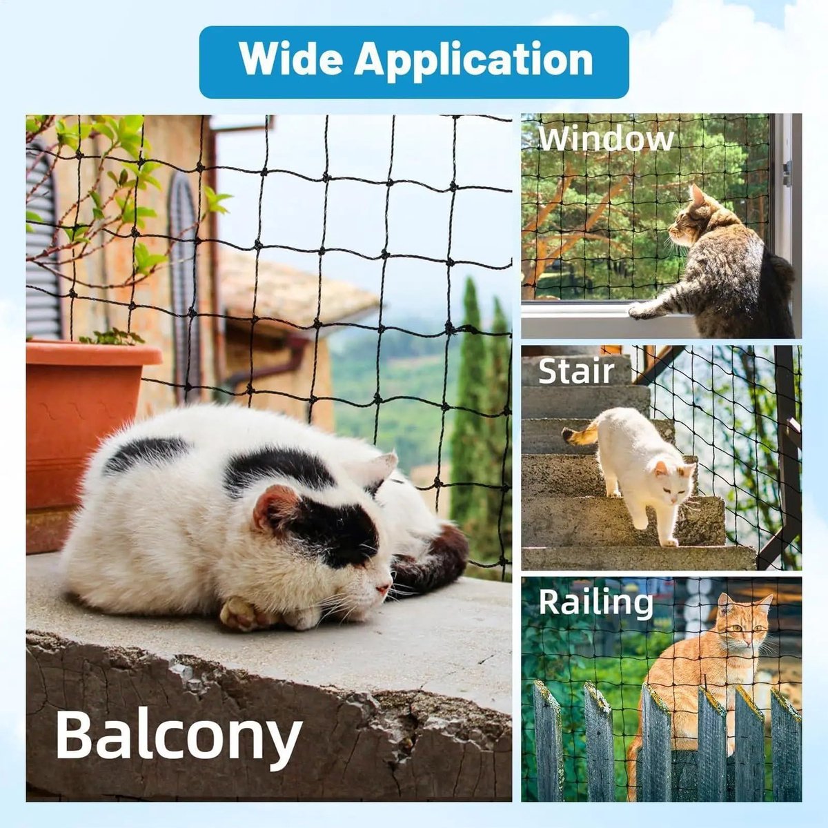 SnelShoppen - Parain Kattennet voor Balkon en Raam 2x3m - Draadversterkt Robuust Kattenbeschermingsnet - Veiligheidsnet voor Katten - Balkonnet en Kat