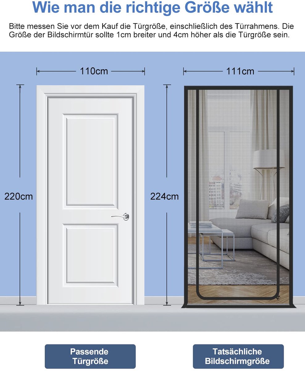 SnelShoppen - Kattenhordeur Gaasnet voor Balkon - Huisdieren Hordeur 110x220 cm - Voorkom Dat Katten Rennen - Ideaal voor Deurafmetingen