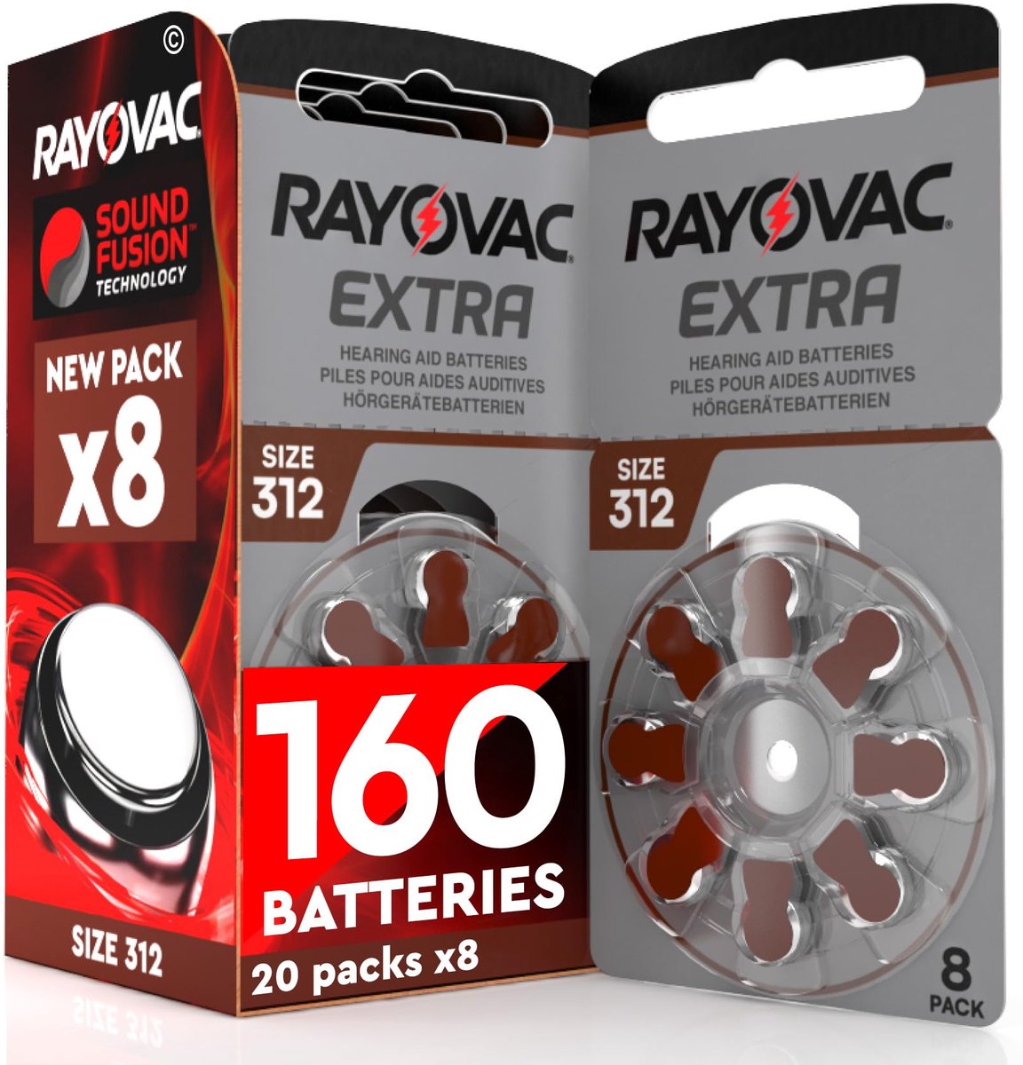 SnelShoppen - 160 Hoortoestelbatterijen 312 PR41 Extra - 20 Blisters met 8 Batterijen - Lange Duurzaamheid - Ideaal voor Dagelijks Gebruik