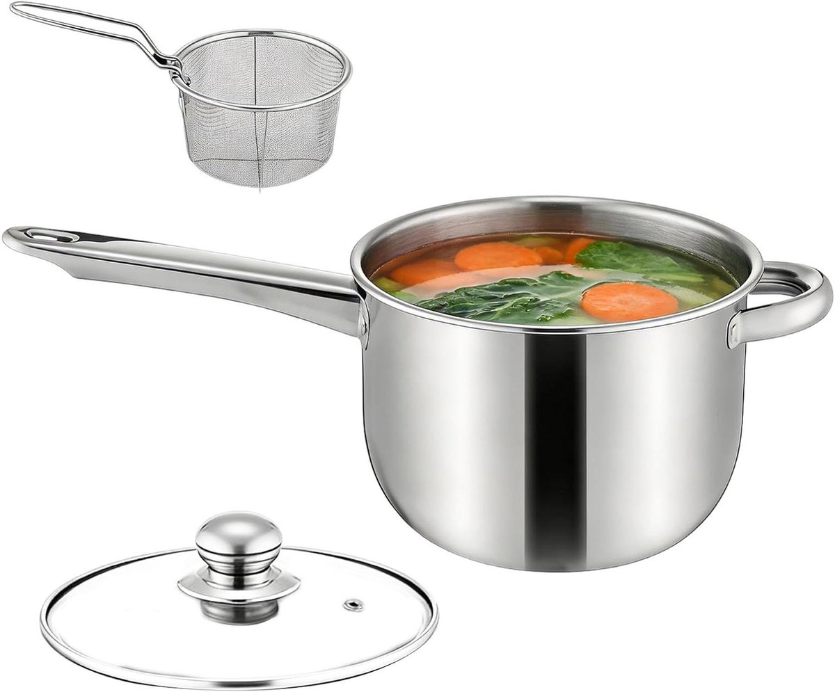 Mini Frituurpan - Frituurpan met mand - Buiten koken - Gelijkmatige warmteverdeling - 38x19.5x13cm - Zilver
