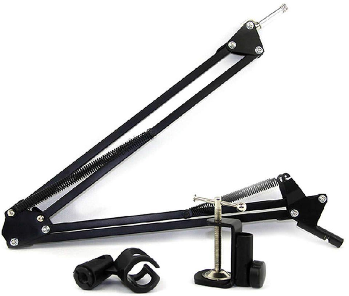 SnelShoppen - Professionele Microfoonhouder met Uittrekbare Schaar Arm - Microfoon Stand voor Radio Broadcast, Podium en Studio - Verstelbare Microfoo