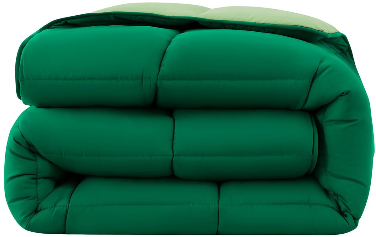 SnelShoppen - Omkeerbaar Dekbed 155 x 220 cm - Donkergroen en Groen - Kleurrijk voor Het Hele Jaar - Oeko-Tex Getest - Geschikt voor Zomer en Winter -