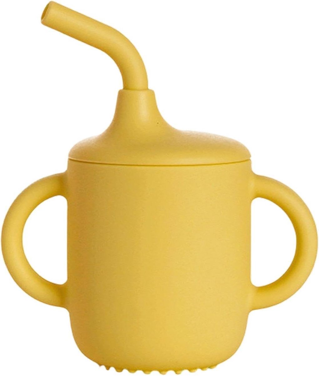 Kinder Drinkbeker Rietje - Peuter Beker - Zelfstandig Drinken - Met Geïntegreerde Bijtring - 180ml - Geel