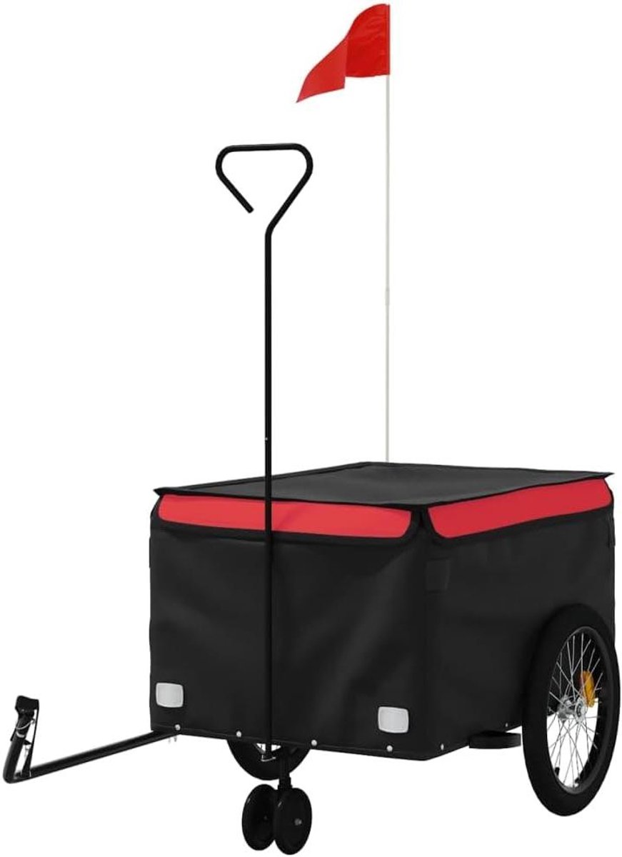Fietskar - Transportkar Fiets - Goederen Vervoeren - Robuust IJzeren Frame - 45 kg Draagvermogen - Zwart Rood