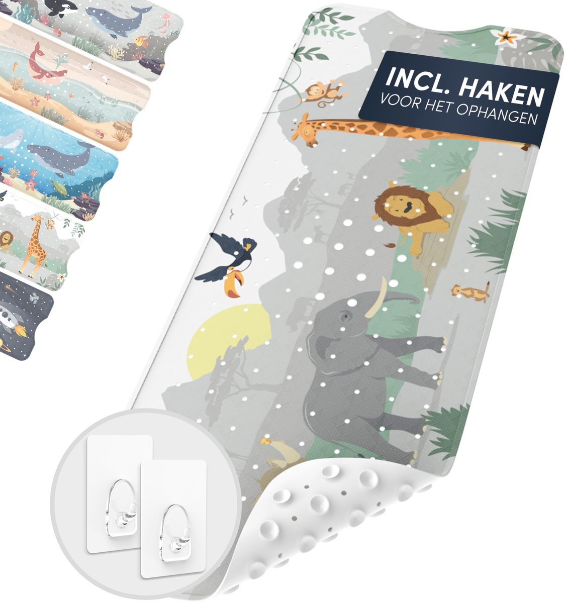 SnelShoppen - Antislip badmat voor kinderen - 100% BPA-vrij, schimmelbestendig, wasbaar, inclusief 2 ophanghaken - Ideaal voor gevoelige huid, veilig