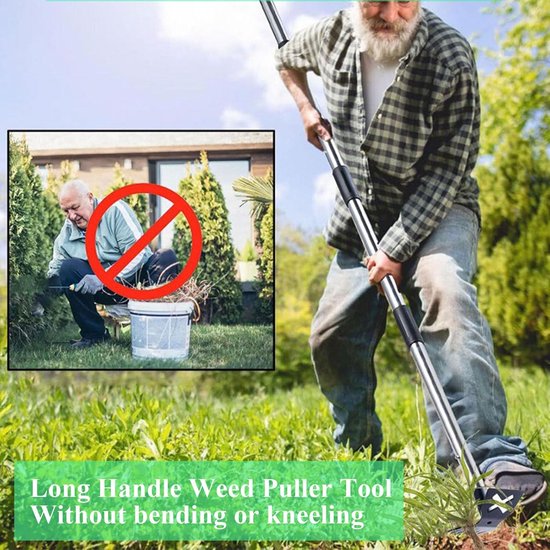 Onkruidtrekker Lange Steel - Tuingereedschap Wieden - Gazon Onderhoud - Verstelbare Lengte - Tot 152 cm - Zilver — afbeelding 3