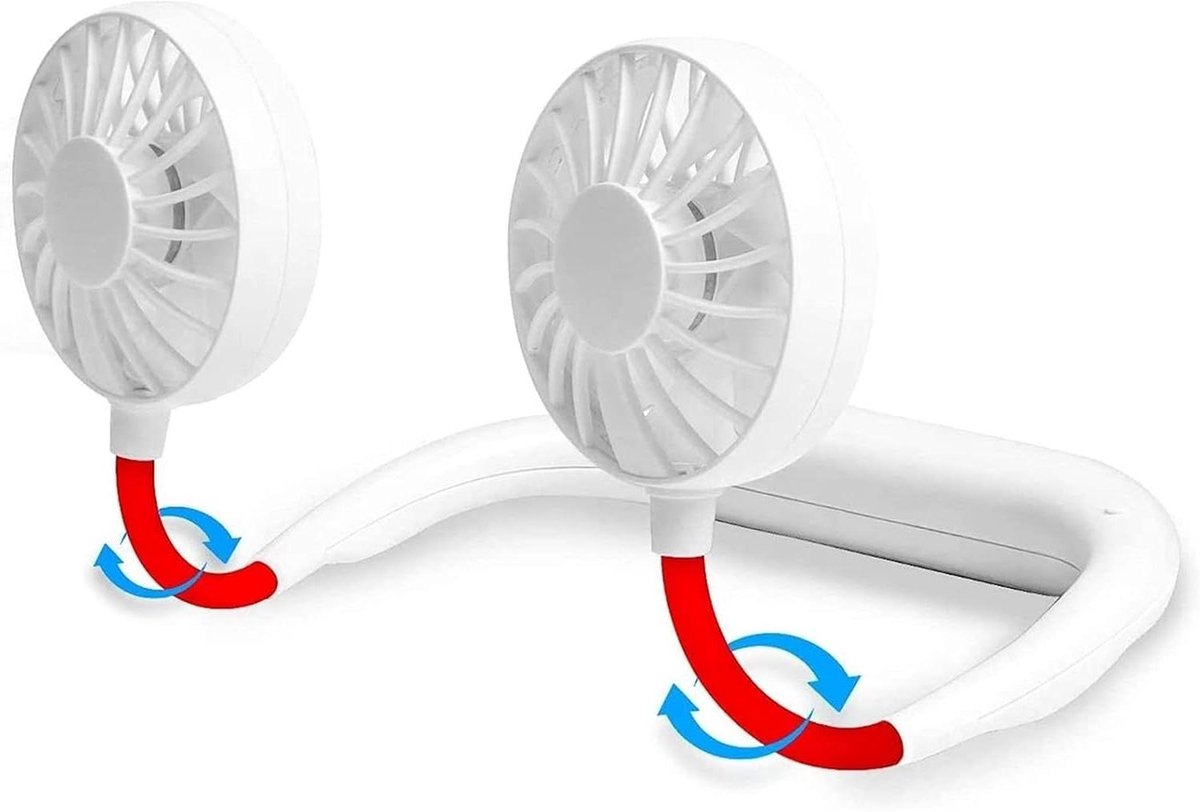 Draagbare Nekventilator - Mini Ventilator USB - Persoonlijke Koeling - Dubbele Ventilatorbladen - 3 Snelheden - Wit