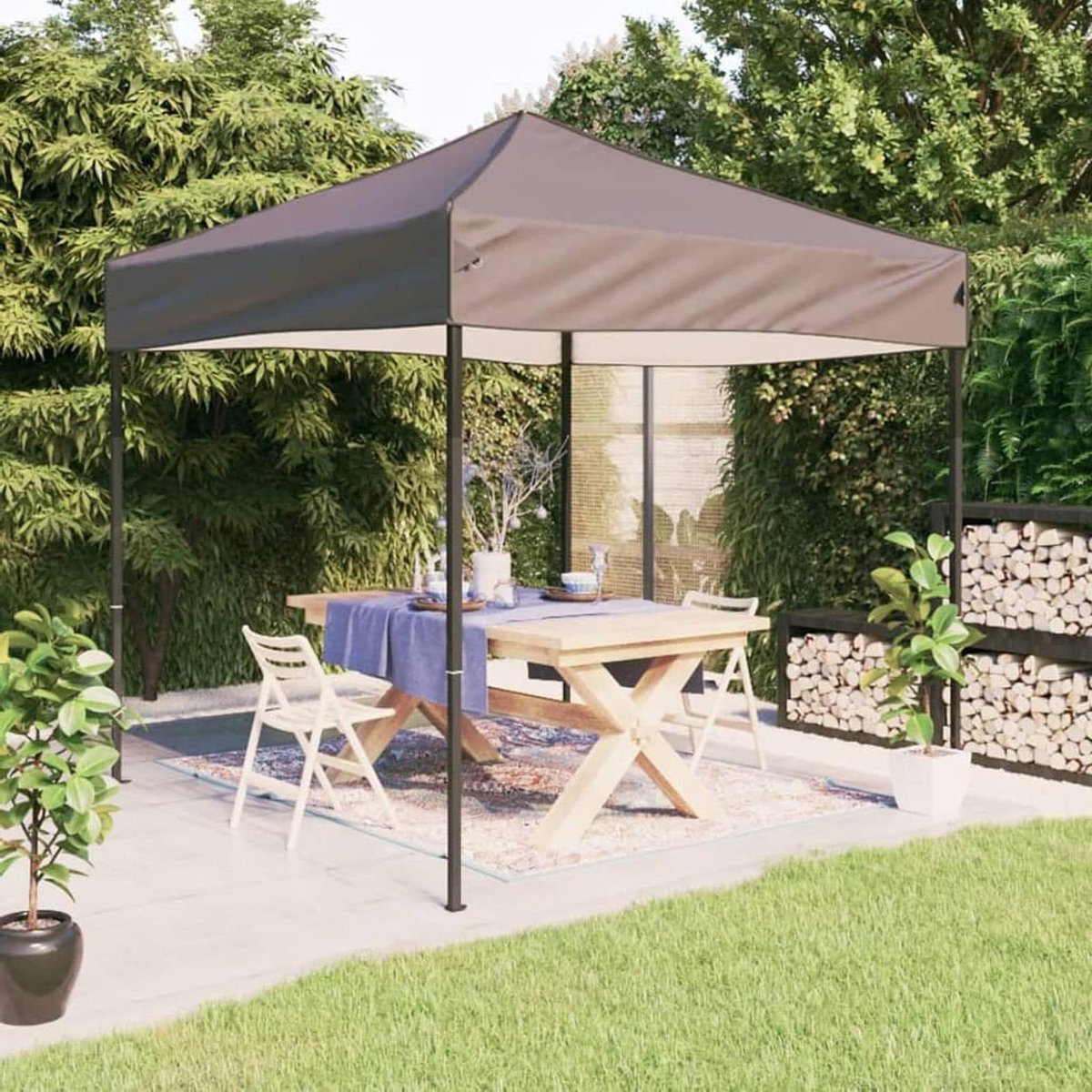 Partytent Opvouwbaar - Tuinpaviljoen Feesttent - Buitenfeesten Organiseren - UV-bestendig Waterafstotend - 3 x 3 Meter - Taupe