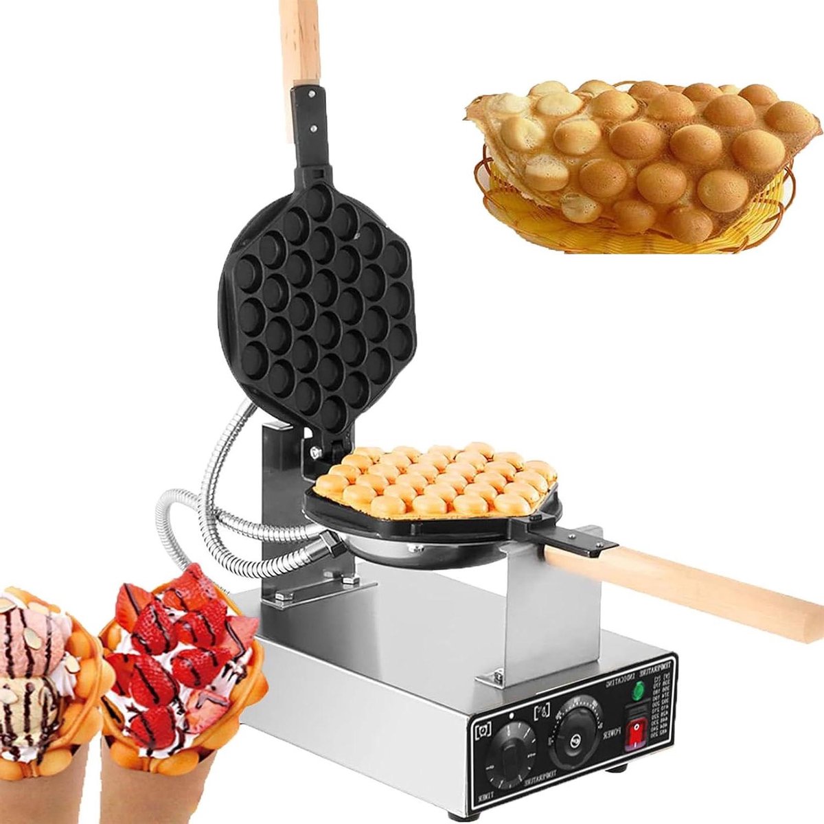 Bubble Waffle Maker - Egg Waffle Machine - Desserts Maken - Dubbele Non-stick Platen - 1400W - Zilver