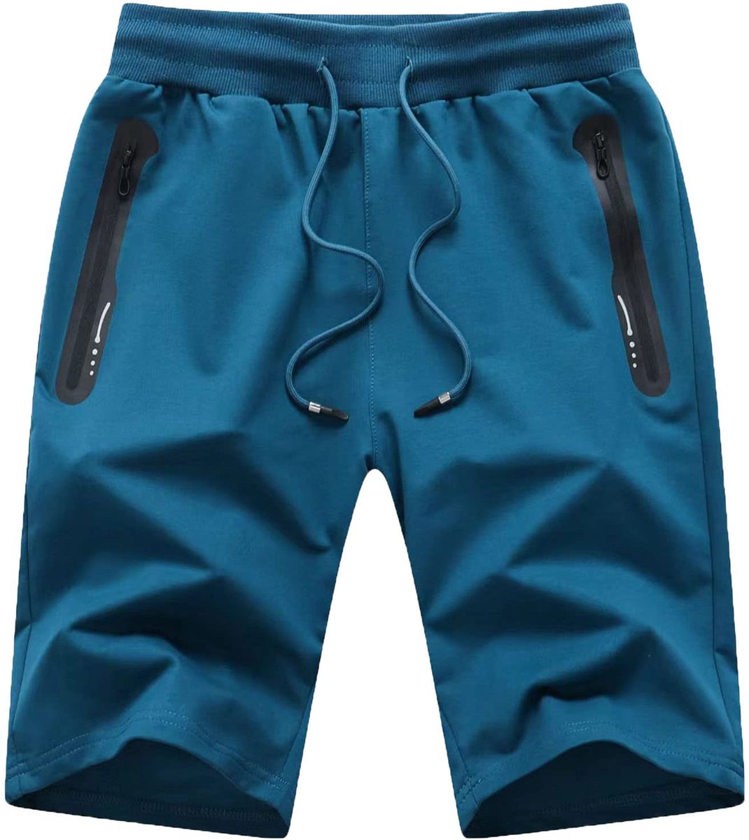 SnelShoppen - Sportshorts Korte Broek Heren Katoen met Ritszakken Blauw (Pauw) Maat L - Ideaal voor Sport, Vrijetijd en Buitenactiviteiten