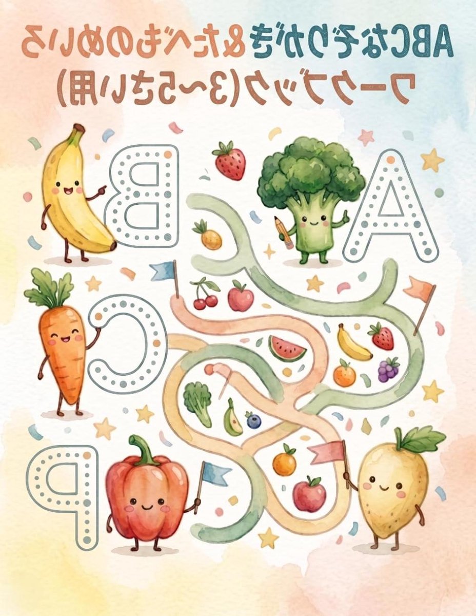 ABC Naazorigaki Tabemono Meiro - Leerboek Alfabet Tekenen - Vroeg Leren - 88 Pagina's Plezier - 21.59 x 27.94 cm