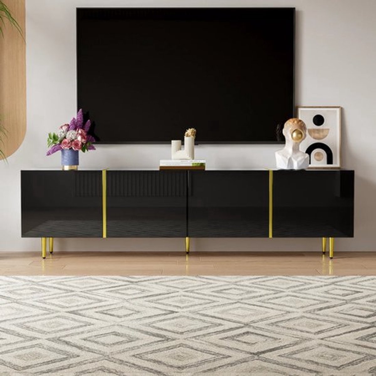 TV-kast – Mediameubel – TV-meubel – TV-dressoir – Zwarte TV-kast – Hoogglans Zwart Met Gou