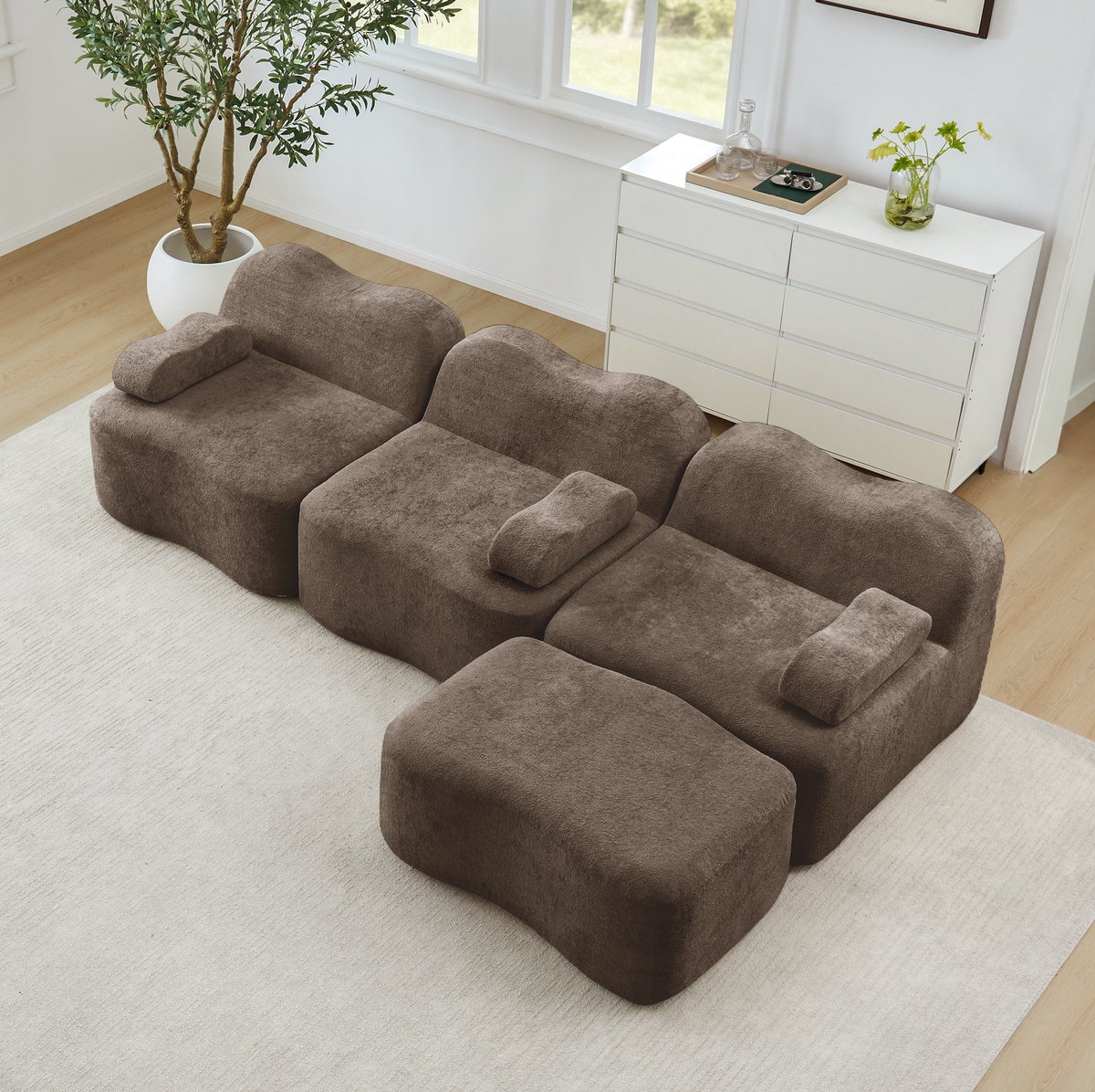 COVREO Hoekbank 288 x 167 x 70 cm - bruin velvet, 3-zits, met ottoman