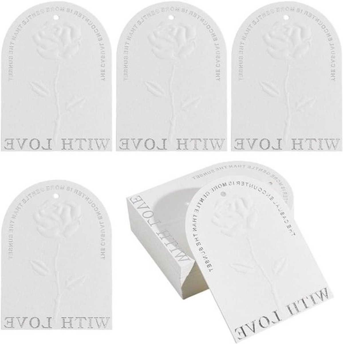 cadeau-etiketten - blanco - reliëf bloem - zilver - gepersonaliseerd - hangende papieren etiketten - geschikt voor verjaardag - 50 stuks 9 x 6 cm folie- cadeaulabels wit papier met gat.