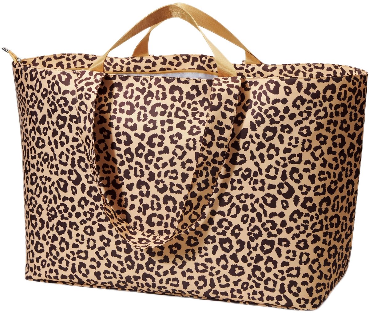 SnelShoppen - Opvouwbare Reistas XXL, 60L Grote Plunje-Draagtas, Lichtgewicht Weekendtas met Rits, Perfect voor Reizen, Strand en Camping, Luipaard, 4