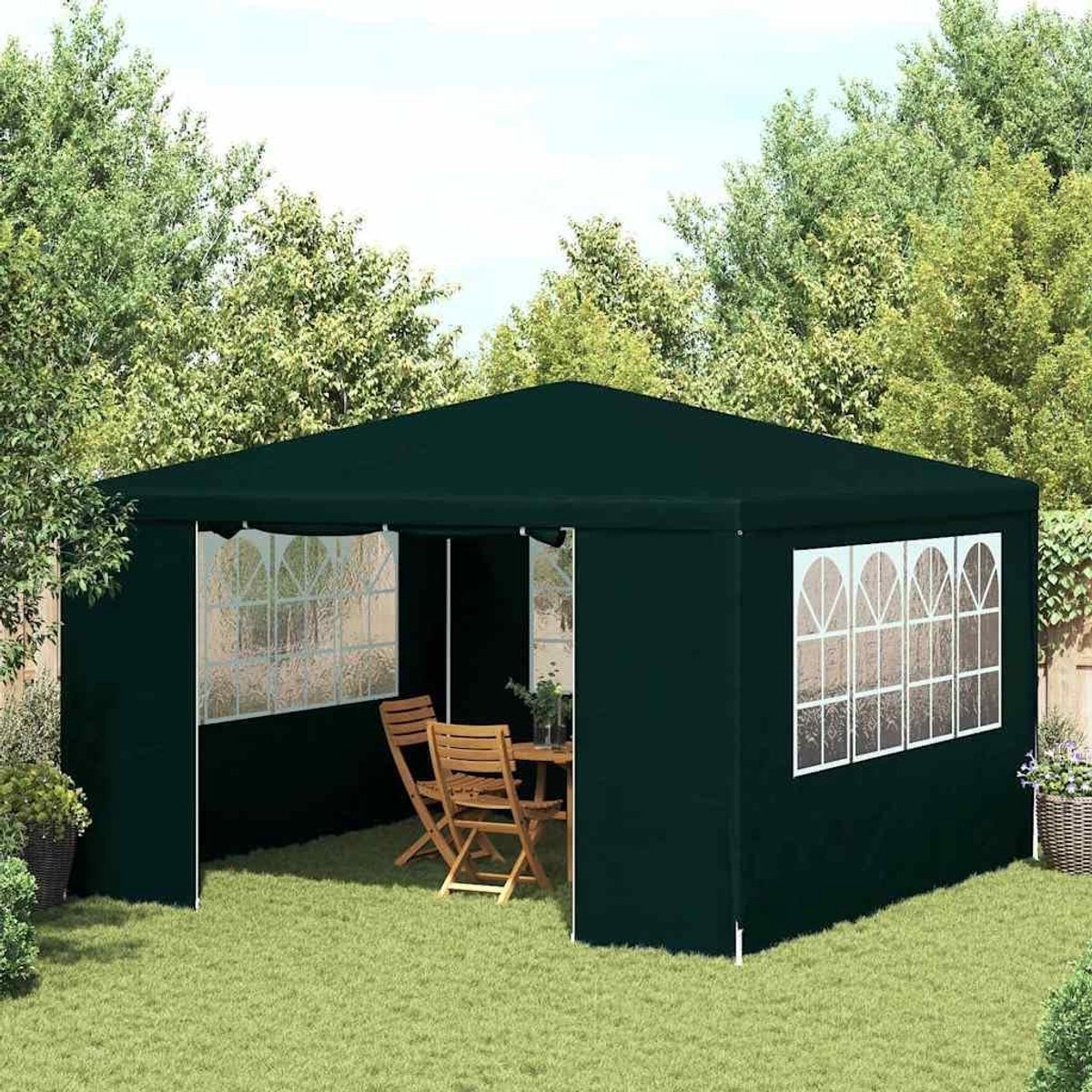 Partytent 4x4m - Tuintent Paviljoen - Feestjes Organiseren - UV- en Waterbestendig - 9 vierkante meter - Groen
