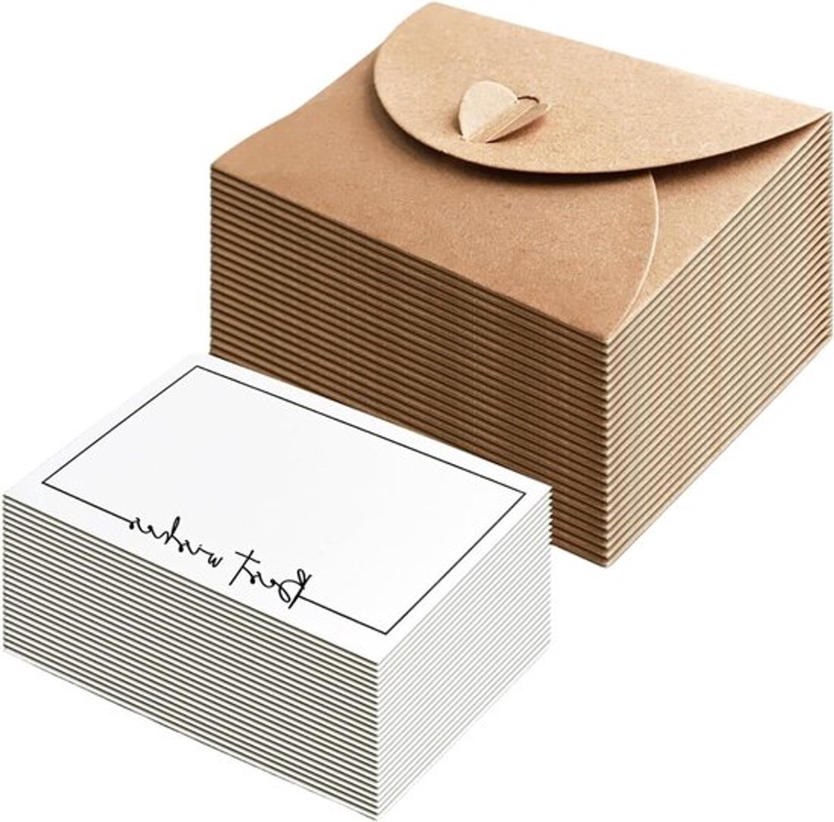 Kraftpapieren enveloppen mini set van 50 stuks met blanco kaarten - Cadeaukaarten doe-het-zelf - Bedankkaarten - Kerstmis wenskaarten