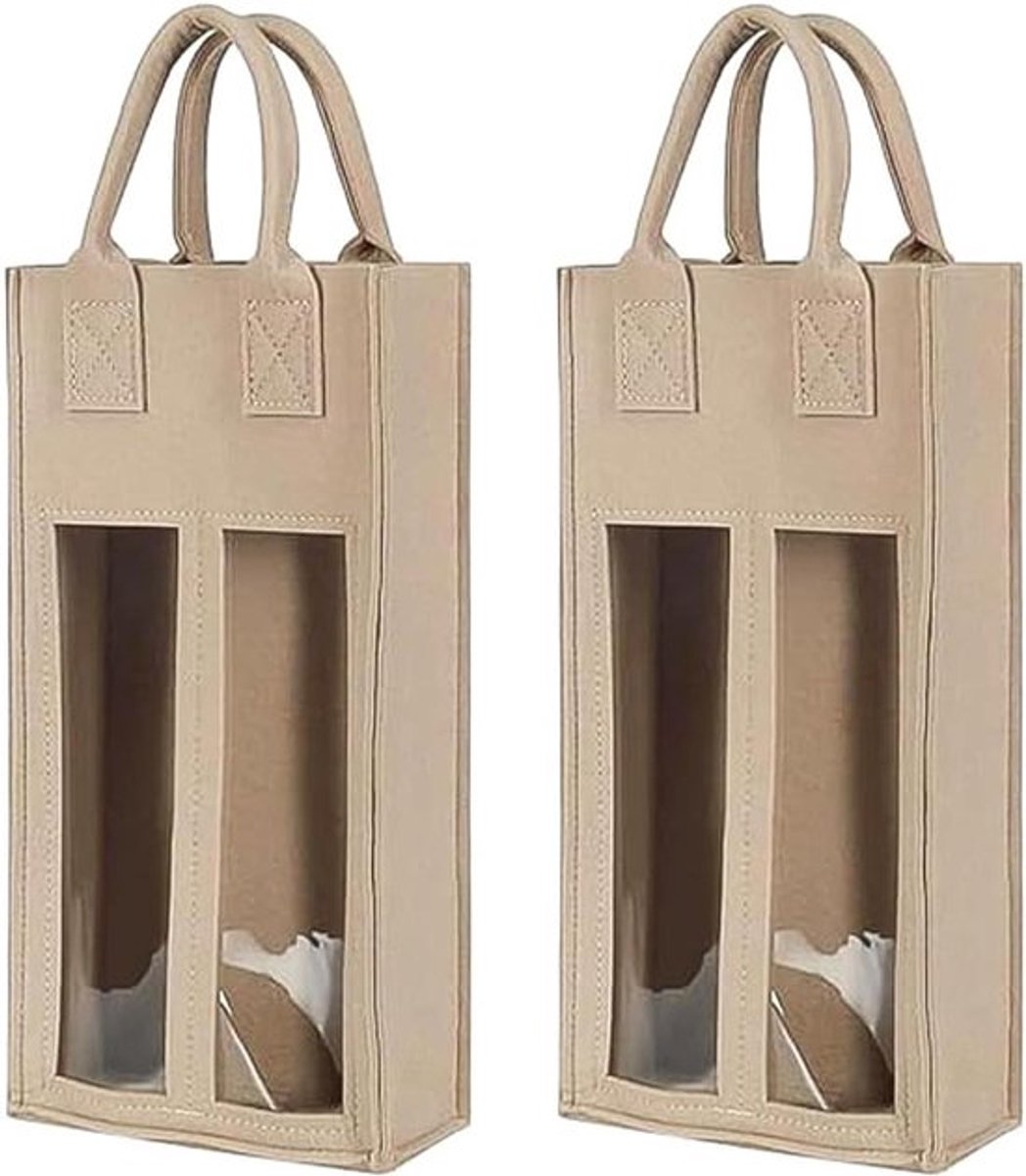 - Rode Wijn Tas - Dubbele Fles - Shockproof - Anti-Bumping - Beschermhoes - Draagbaar - Vilt - Geschikt voor - AEU2330 - Twee Stuks