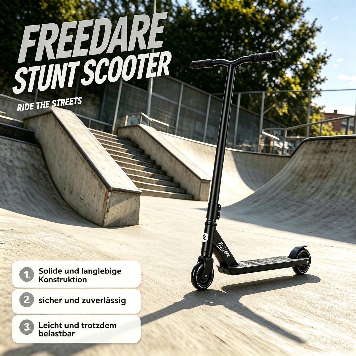 SnelShoppen - Pro Stunt Scooter Compleet voor Kinderen en Tieners, Freestyle Trick Scooter voor Beginners en Gevorderden, Skate Park, Zwart, Geschikt