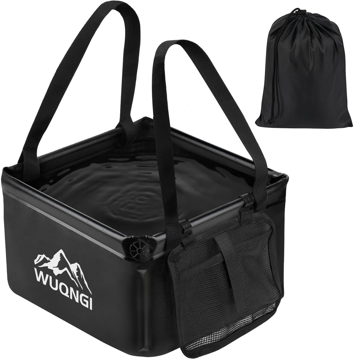 SnelShoppen - Opvouwbare Camping Spoelbak 15 Liter met Extra Handgreep en Opbergvak - Outdoor Wasbak, Vissen, Drankkoeler - Zwart